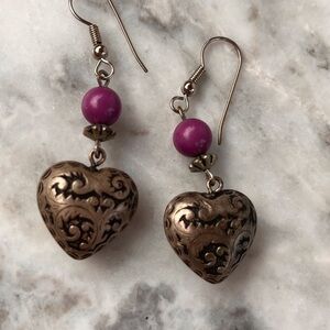 Filigree Heart Earrings With Purple Quartz Beads